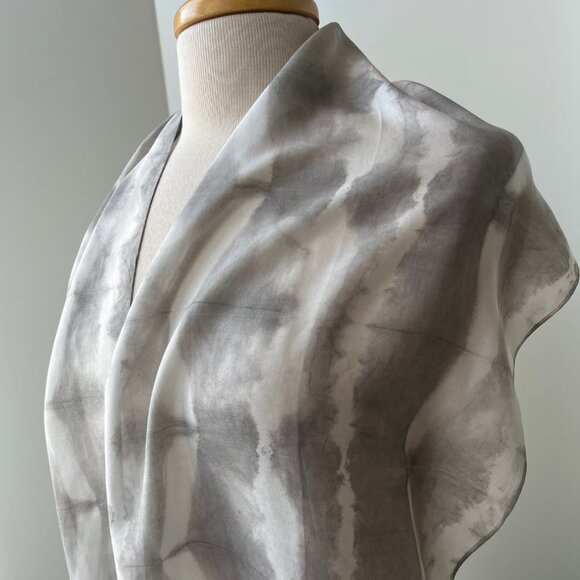 100% Silk Artist Made Natural Resist Dye Shibori Scarf NWT - Picture 5 of 5